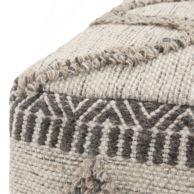 Sweeney 18 inch Wide Square Pouf in Grey and Natural Wool and Cotton