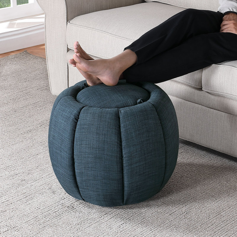 Turcot Storage Ottoman with Reversible Tray Lid, Dark Blue Fabric