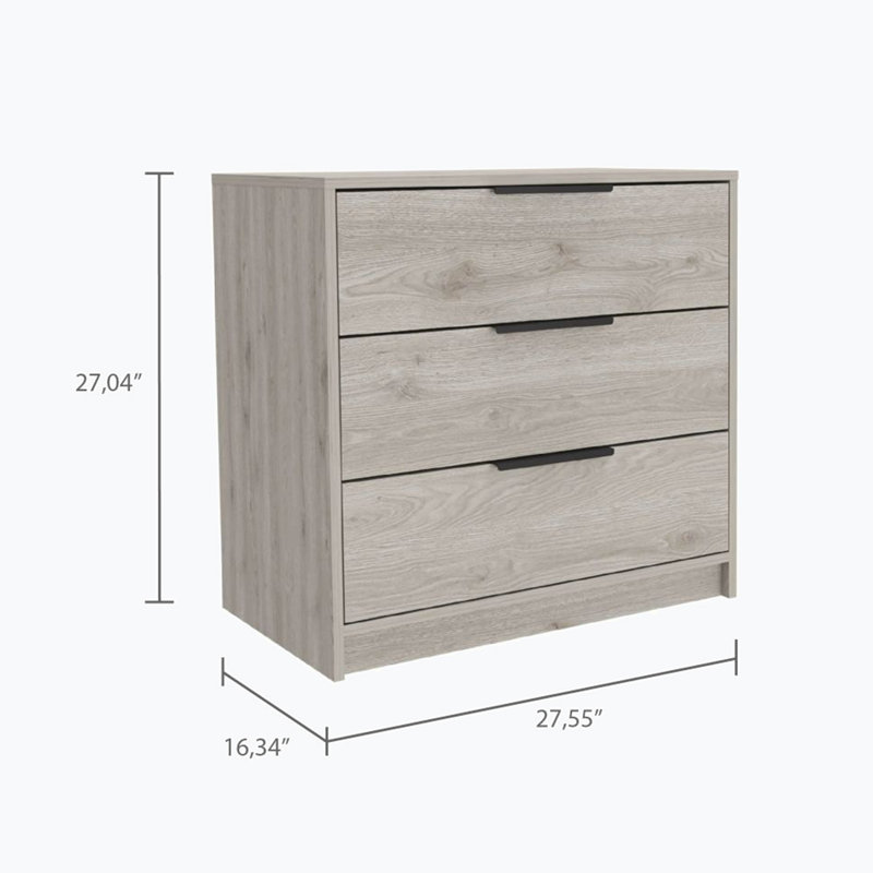 Commode rectangulaire à 3 tiroirs Cannon, Gris clair