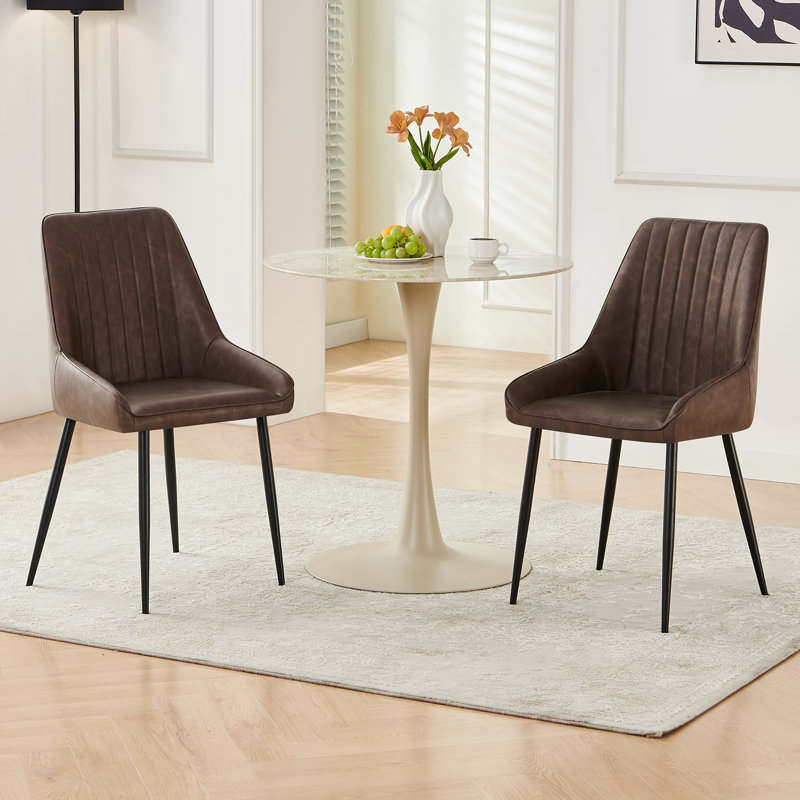 Perfas Modern Faux Leather Armless Upholstered Dining Chairs, Brown