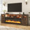 Meuble télé 95 po avec foyer électrique pour téléviseur de 100 po ou moins avec prises de courant, grande console média avec foyer électrique de 60 po et lumières DEL pour le salon