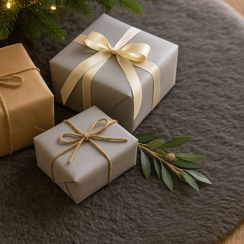 Tapis d'arbre de Noël gris, 39,4 x 39,4 po | 100% polyester, comprend 6 rubans décoratifs | Lavable à la machine à 68 ° F | Parfaite décoration des Fêtes pour votre salon et vos rassemblements festifs