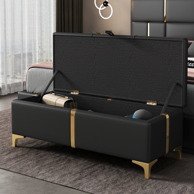 Rangement noir avec pieds en métal, élégant pour la maison, la chambre à coucher et le salon, banc spacieux rembourré noir et design