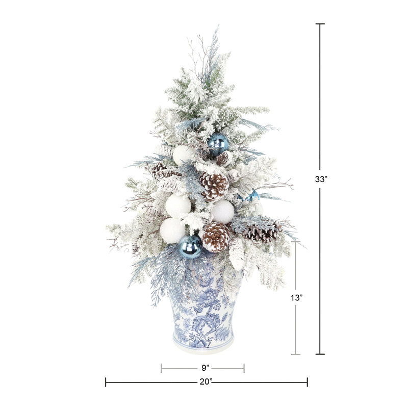 Holiday Tree with Ornaments and Pinecones in Decorative Vase