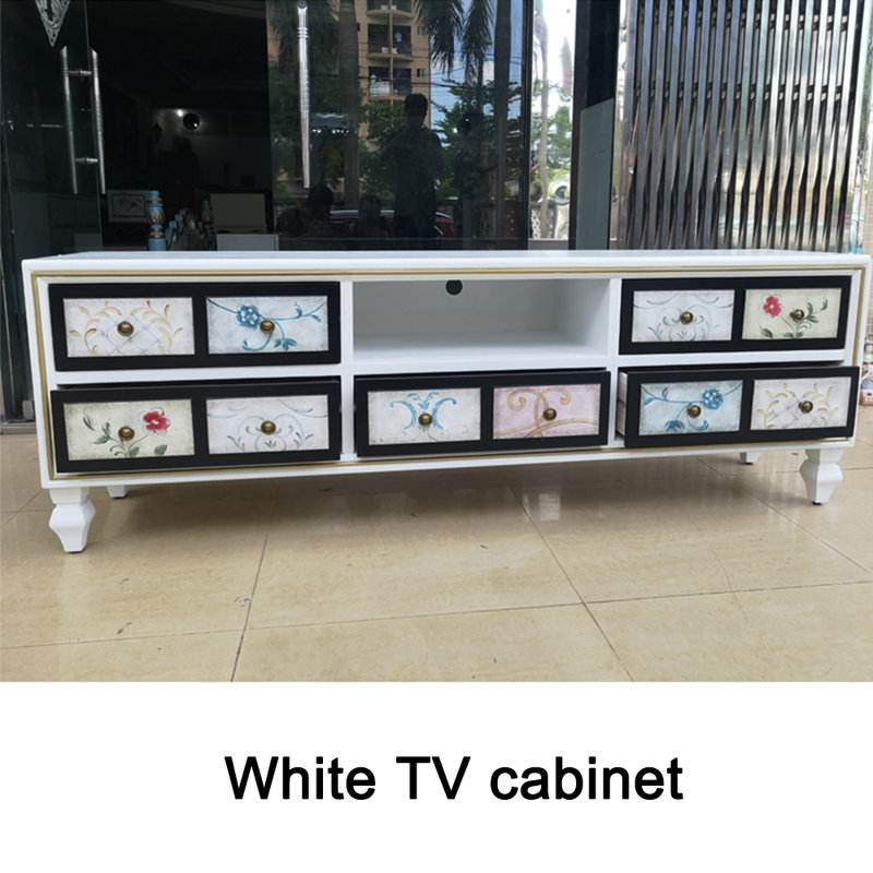 Meuble télé écologique peint à la main, Blanc, 70.87"