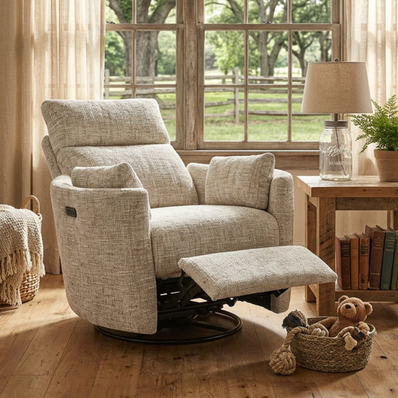 Callendale Electric Power Swivel Rocker Recliner Chair With USB & Type-C Port, Cream-gray
