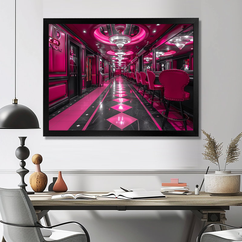 Casinos rose / noir et chanceux - Art mural, Toile encadrée noire simple, H 30 po x l 40 po x P 1,5 po