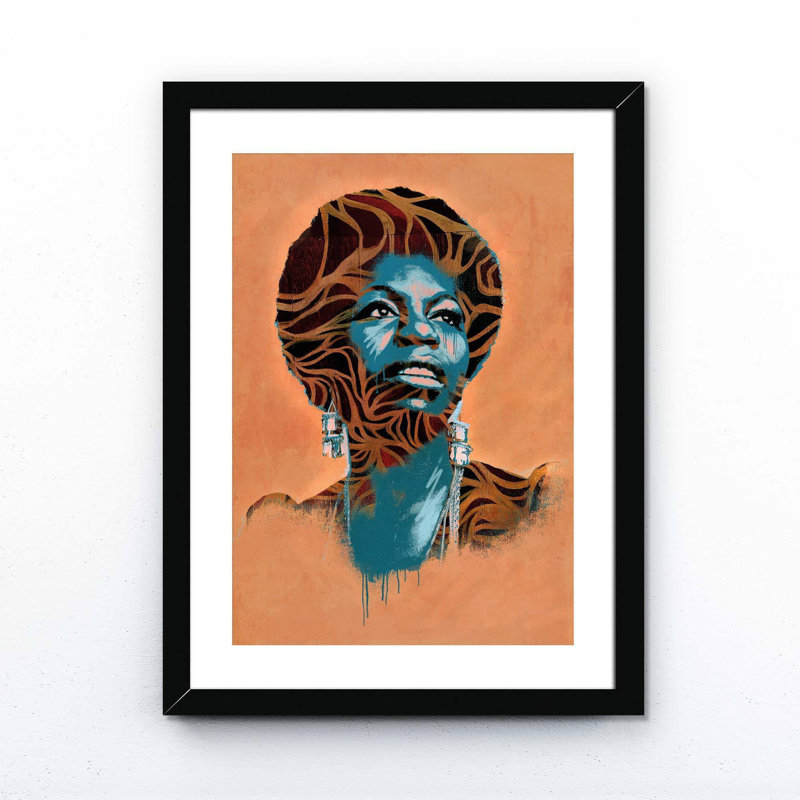 Nina Simone - Print on Canvas, 50.8cm H x 40.64cm W x 5cm D, Matte Black/White Framed