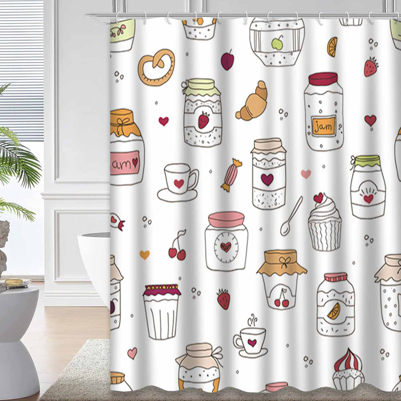 Rideau de douche avec 12 crochets Doodle, L 72 po x l 84 po