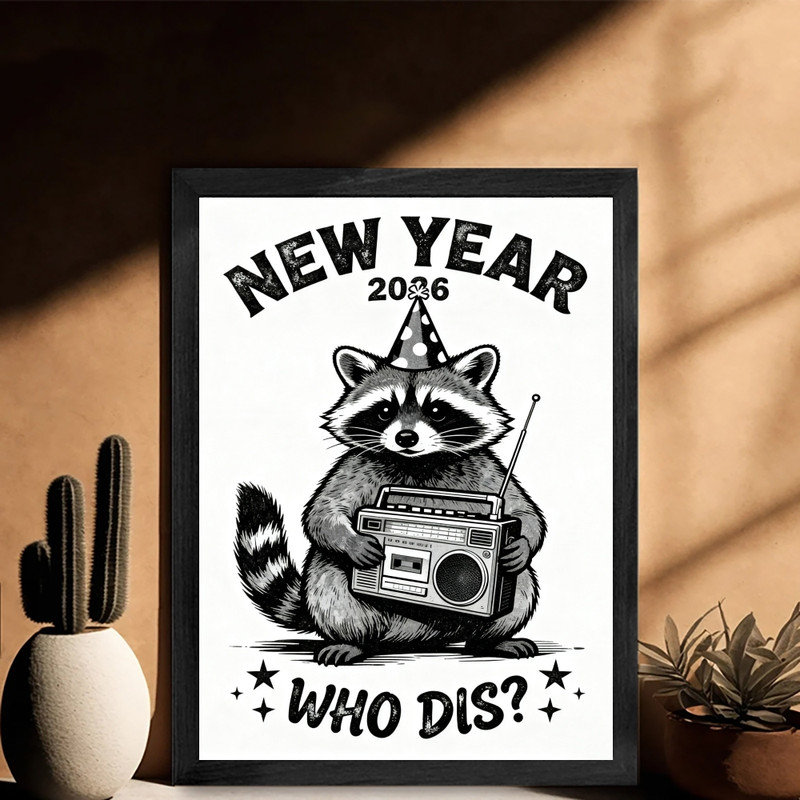 Reproduction d'art fantaisiste rétro encadré noir 2026, H 37 po x l 25 po