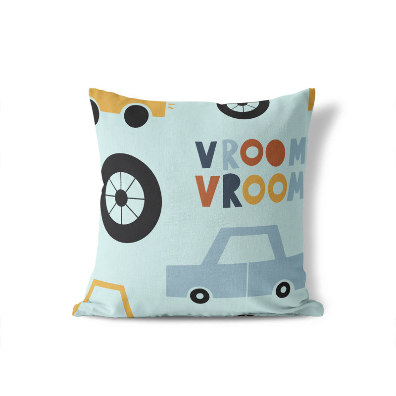 Coussin Vroom, H 20 po x l 20 po, Bleu clair / bleu / or / orange