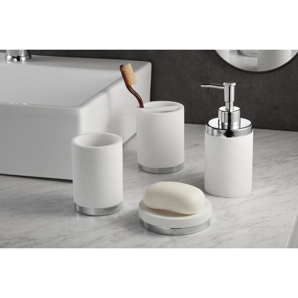 Bathroom Accessories Set, Deluxe White & Beige Ceramic Bath Accessory Set