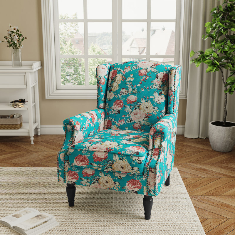 Upholstered Accent Chair, Peacock Blue Polyester/Walnut