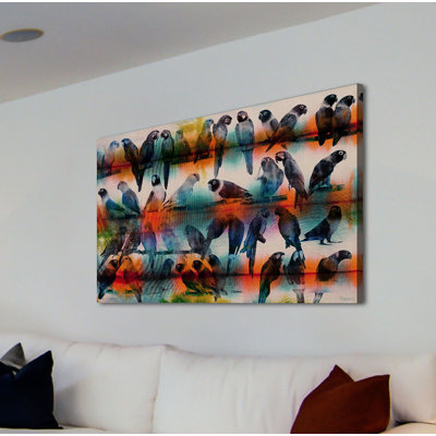 « bavardy oiseaux » par parvez taj,, reproduction de peinture à l’aquarelle sur toile enveloppée