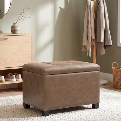22" Faux Leather Storage Ottoman with Reversible Tray Top