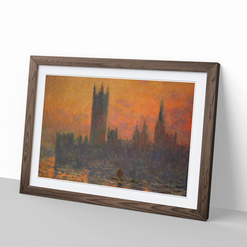 Houses of Parliament in London Vol.2 by Claude Monet - Picture Frame Painting, Walnut Framed, 27cm H x 36cm W x 2cm D