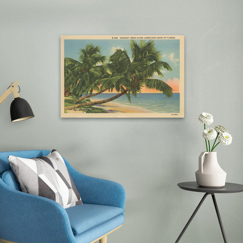 Carte postale de la Floride III - art des cocotiers de la côte côtière de la Floride, H 16 po x l 24 po