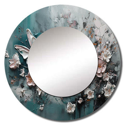 Flowers With Butterflies Painting I - Floral Round Mirror Wall Decor_MTMIR62598