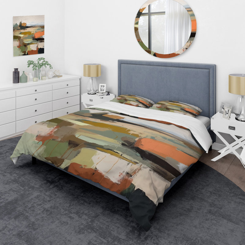 Ensemble de housse de couette en microfibre / polyester vert et beige Transcendant Reality III Bedding