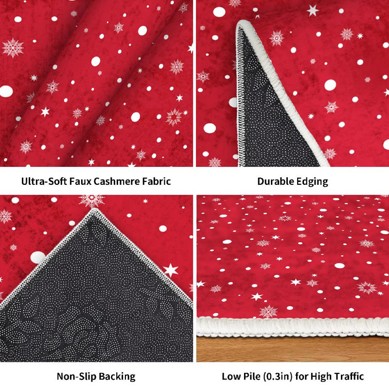 Tapis d'intérieur blanc lavable à la machine, motif flocons de neige rouges de Noël., Rectangle 39 po x 63 po