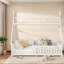 Adorable lit double pour enfants, structure en bois robuste avec design maison