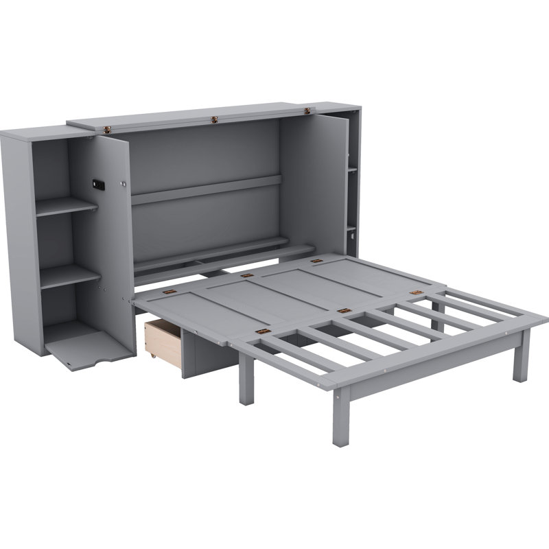 Lit double avec rangement et, gris - Économie d'espace pour les petits espaces, Gris, Lit double