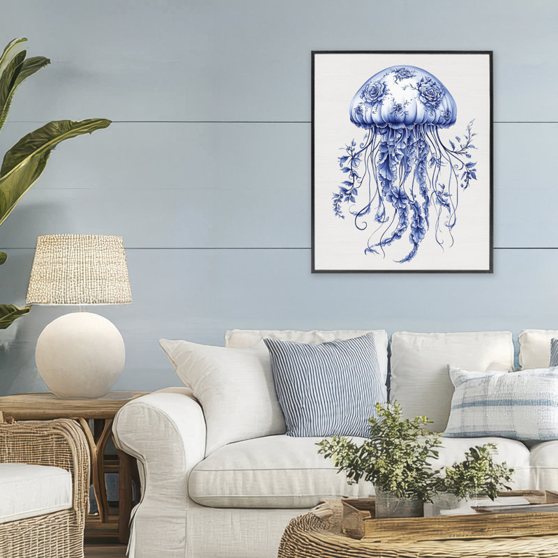 «Funky Toile Jellyfish», estampe numérique giclée encadrée, Giclée encadrée noir minuit, H 30 po x l 24 po