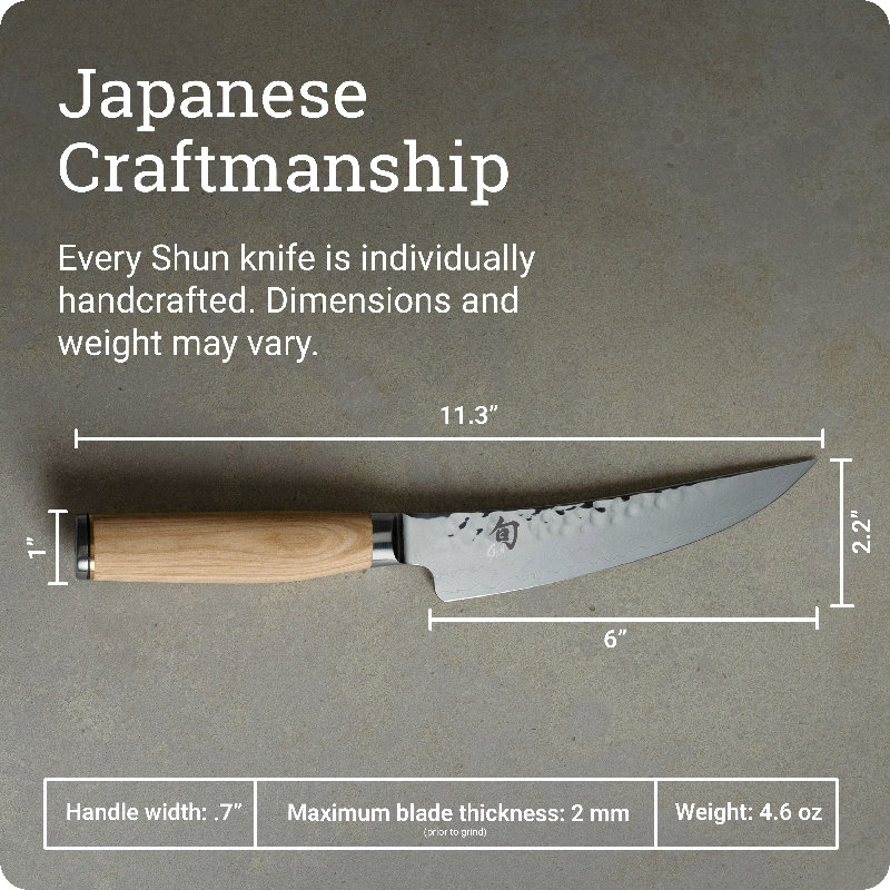 Couteau à désosser Shun Premier blond de 6 po, couteau à désosser et à fileter japonais fabriqué à la main, noyau VG-MAX avec revêtement en acier inoxydable de Damas, poignée de pakkawood, outil à viande et à poisson pour les chefs professionnels et amateurs