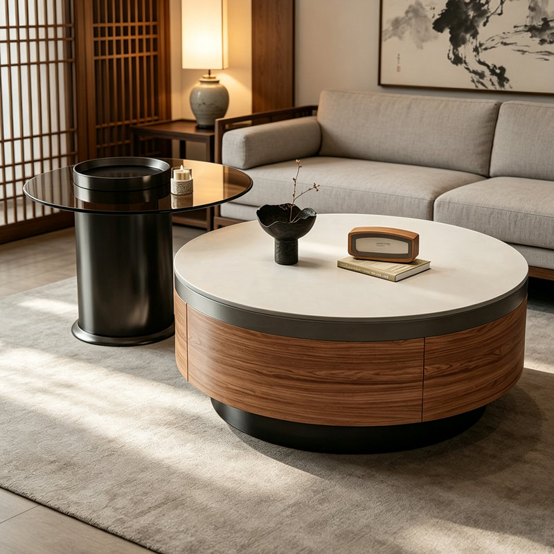 Table basse French Minimalist Luxury, White; Gray; Tan, Marble