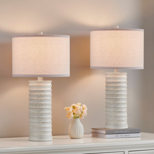 Cerrito Distressed White Beside USB Table Lamp Sets
