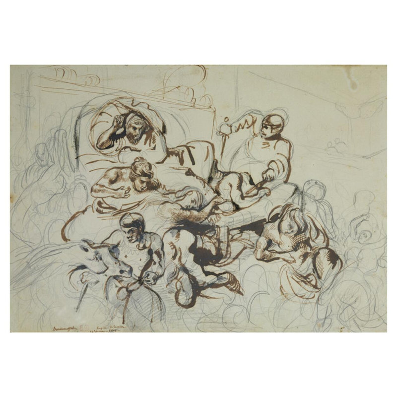 Étude pour la mort de Sardanapale par Eugène Delacroix - Estampe numérique, H 32 po x l 40 po