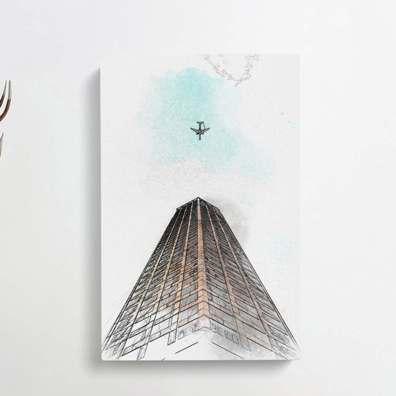 Airplane Flying Above Tokyo In Abstract - Wrapped Canvas Print, 76cm H x 50cm W x 3cm D