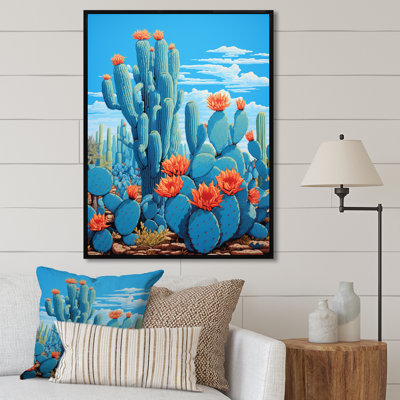 Cerulean Blue Cactus Collage sur toile