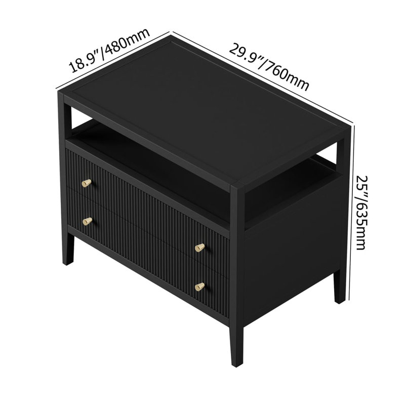 Stria 30" Fluted 2-Drawer Wide Smart Nightstand
