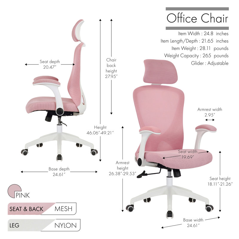 Chaise de travail ergonomique en filet Arjun, Rose