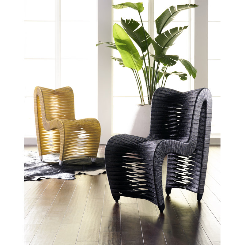 Seat Belt Cotton Upholstered Side Chair, Gold