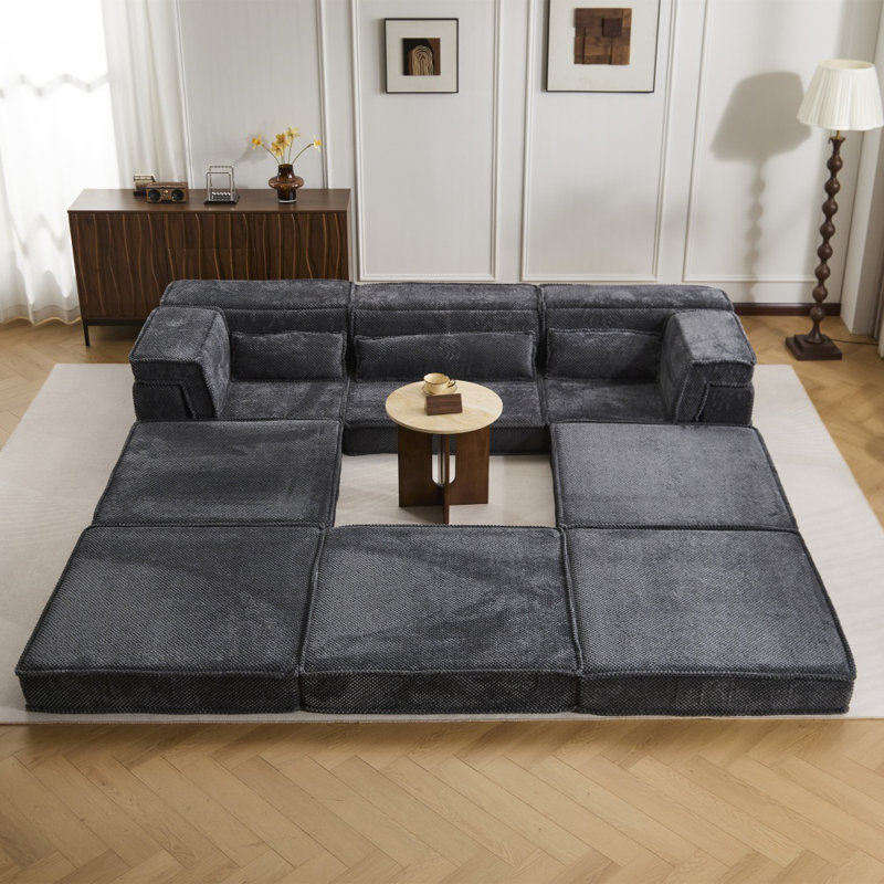 Canapé modulaire convertible modulaire en polaire circulaire Mahjong - Convient aux animaux de compagnie, aucun assemblage requis