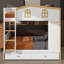 Lit superposé de style maisonnette avec tiroirs, lit superposé en bois avec supports de rangement intégrés et échelle pour jouer-827917234