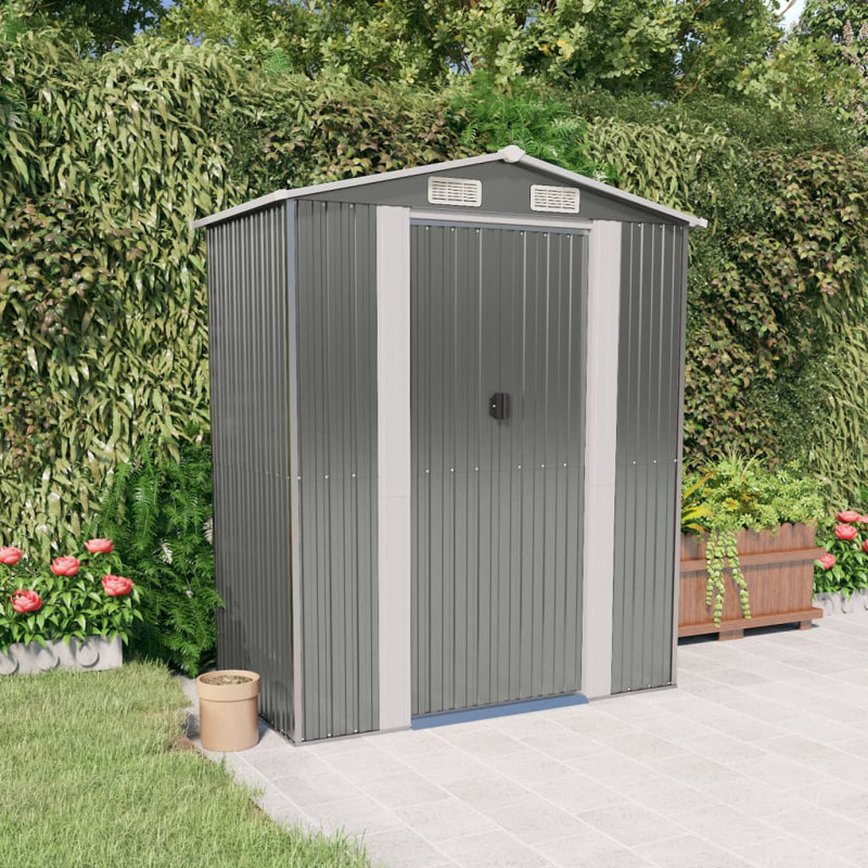 Alverda 192Cm W x 108Cm D Metal Apex Tool Shed, Light Grey
