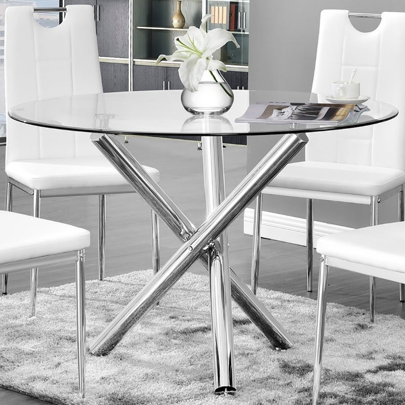 Denziel Round Glass Top Metal Base Dining Table
