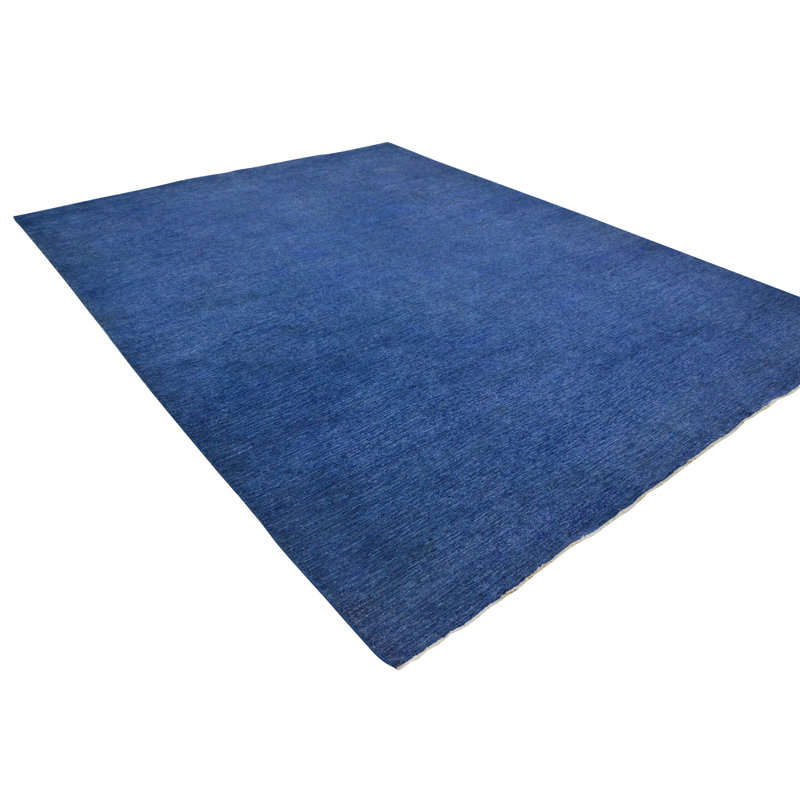 Distressed Solid Wool Area Rug - 9' x 12', Blue