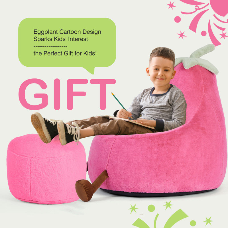 Kids Eggplant Bean Bag Chair and Crash Pad Lounger Seat for Gaming, Reading and Watching TV for Toddlers and Children's Rooms