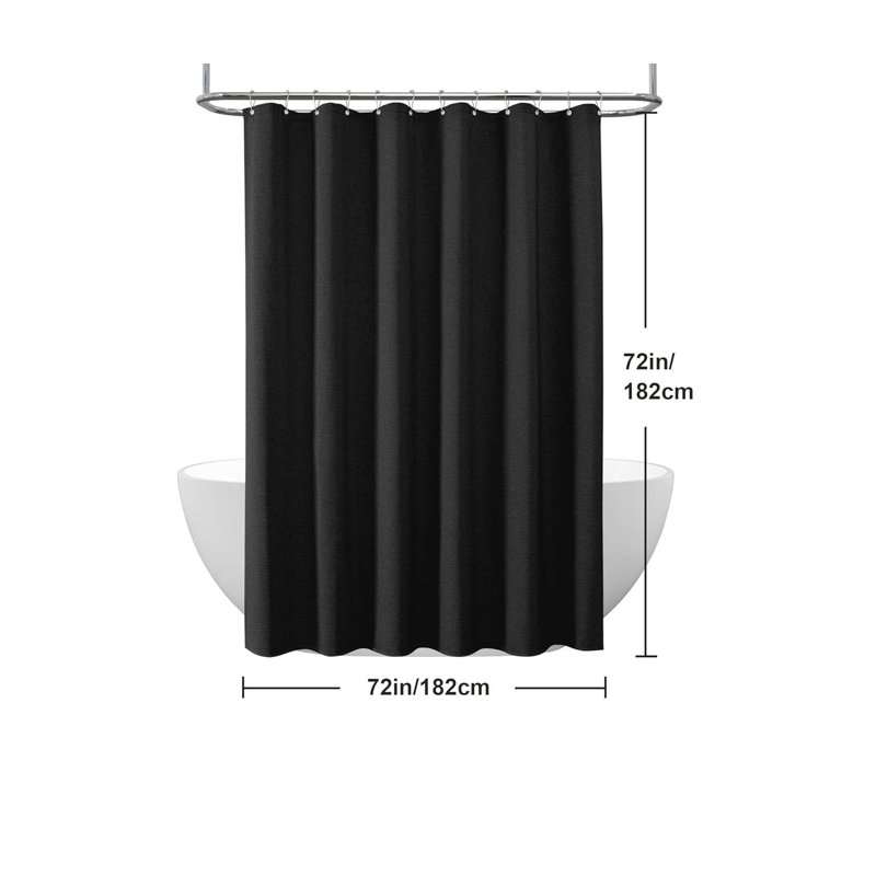 Linen Fabric Shower Curtain Heavy Duty, Waterproof, Black