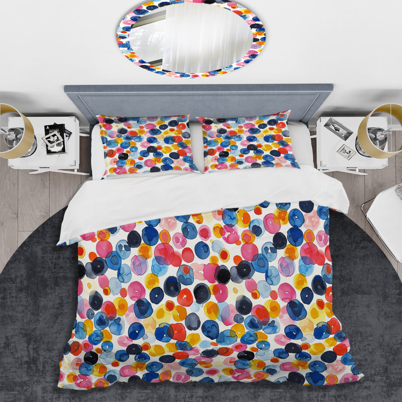 Imprimé à pois bleu et rouge - Ensemble de housse de couette à pois, Housse de couette très grand + 2 très grandes ta