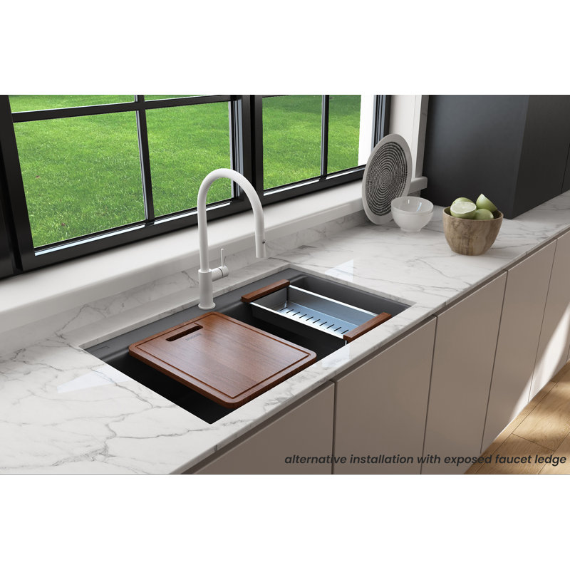Baveno Lux 33'' L Double Basin Kitchen Sink, Concrete Gray