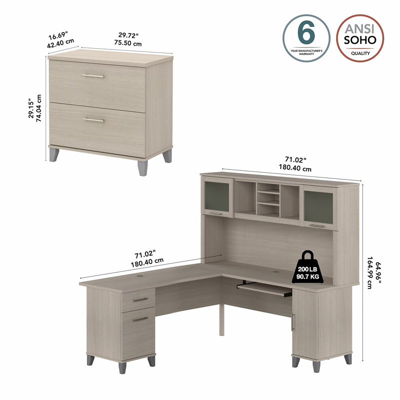 Magomed 3 Piece Computer Desk Office Set, Sand Oak