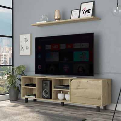 Valdivia Tv Stand for TV´s up 70", Four Open Shelves, Five Legs -Light Oak
