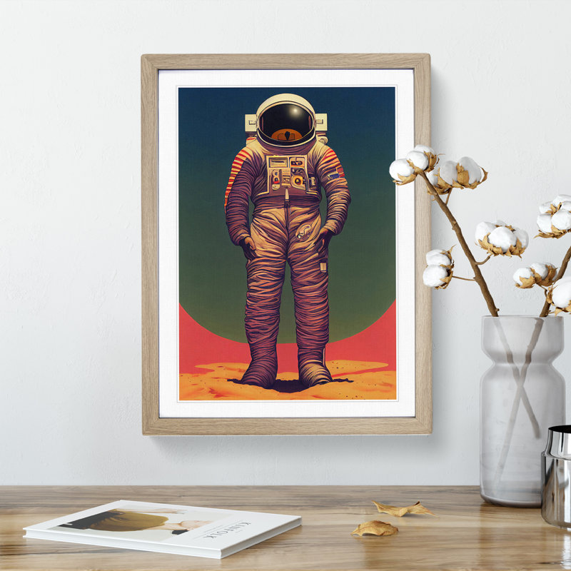 Astronaut Arrival - Single Picture Frame Print, 34cm H x 25cm W x 2cm D, Oak Framed