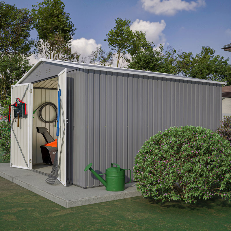 Remise de rangement extérieure 10 x 10 pi, grande remise à outils en métal avec structure à cadre actualisée et portes verrouillables, remise de jardin