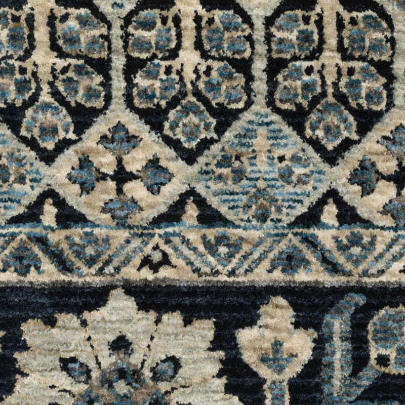 Tapis bleu foncé / ivoire Edner, Rectangle 5 pi 3 po x 7 pi 9 po